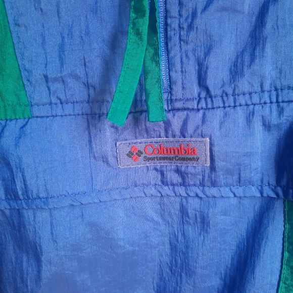 Vintage Columbia Windbreaker Jacket 90s color block blue green S pullover retro - Picture 2 of 8